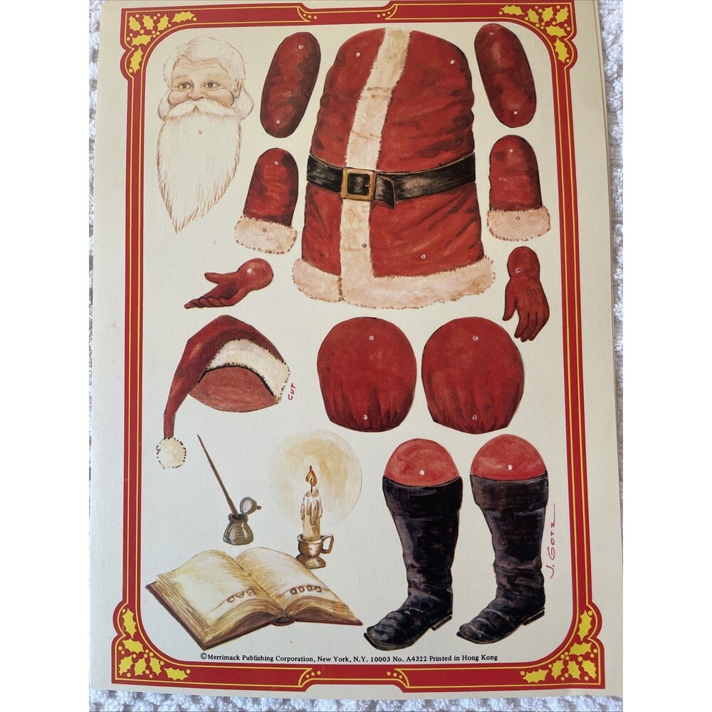 Vintage Santa Jointed Paper Doll Artist J Gotz
